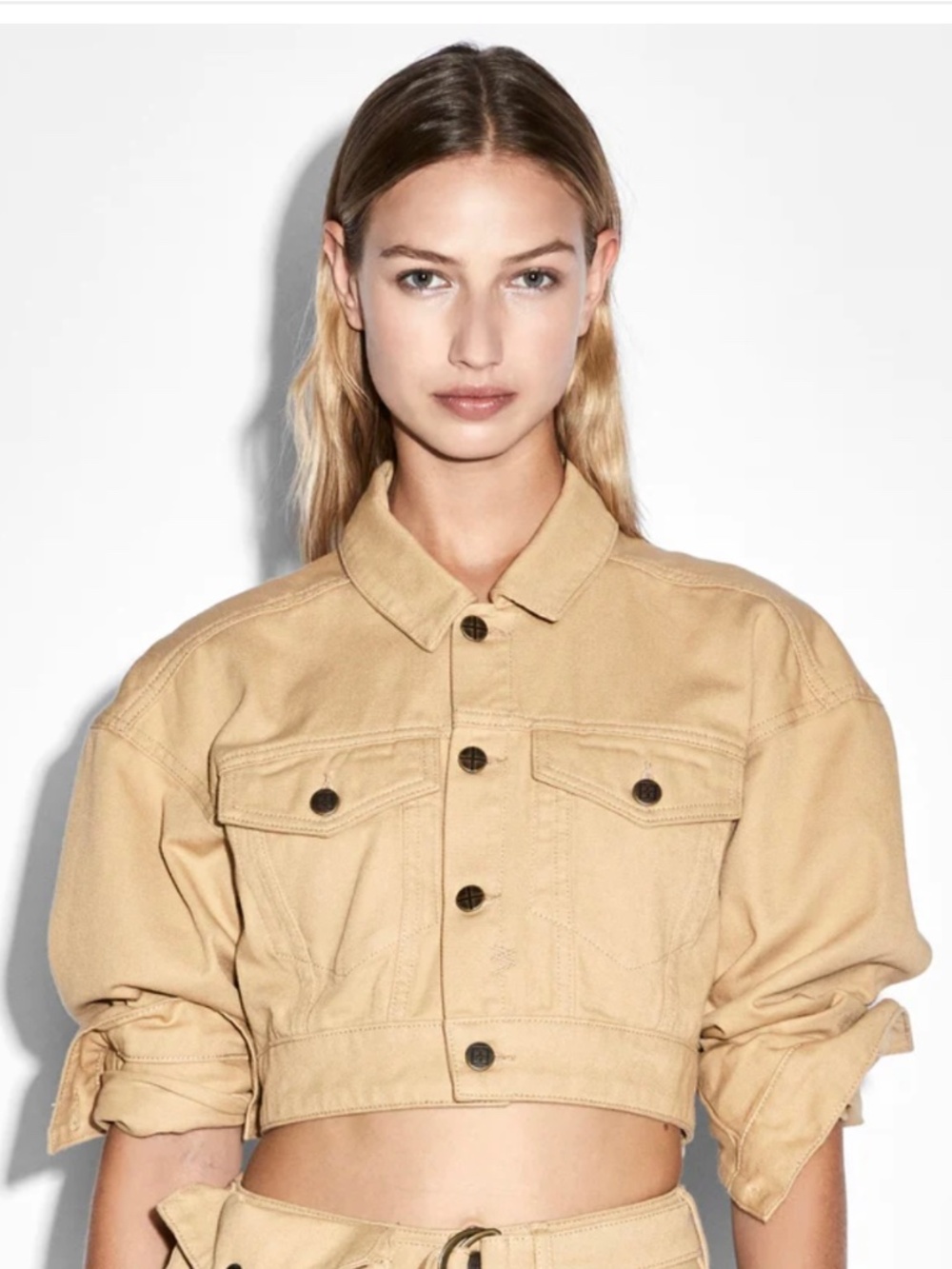 NWT Ksubi Cropped Denim Jacket | Tan | Oversized